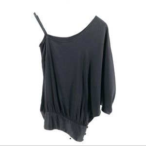 Alice Roi Black 100% Silk One Shoulder Blouse Top
